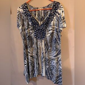 World Unity Woman boho inspired embellished tunic top, size 1X